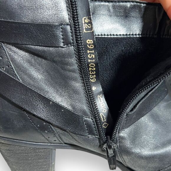 Remonte Ankle Bootie Buckle Strap Round Toe Leather Block Heel Black Women's 42 - Picture 8 of 10